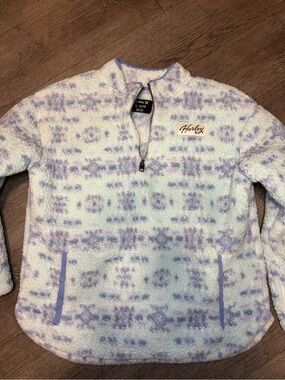 Hurley White and Lavender Patterned Sherpa Quarter-Zip Pullover